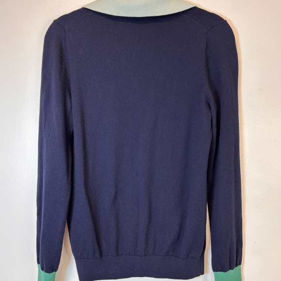 Boden Grace Colorblock V-Neck Sweater Navy Green White Women’s Size 4 Small - Picture 3 of 7